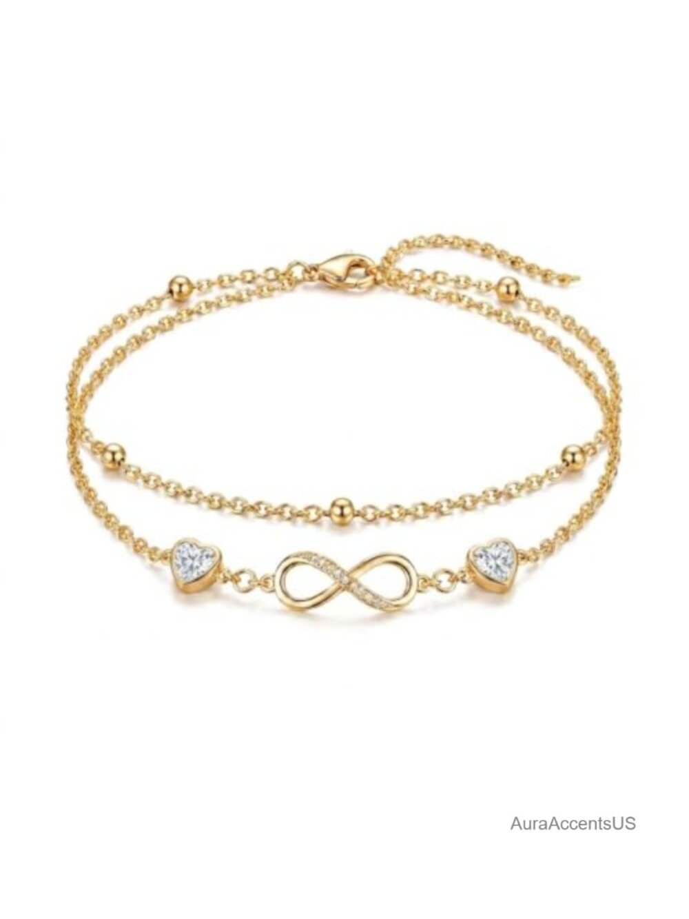 18K Yellow Gold Infinity Birthstone Bracelet/Anklet Adjustable 12 Months